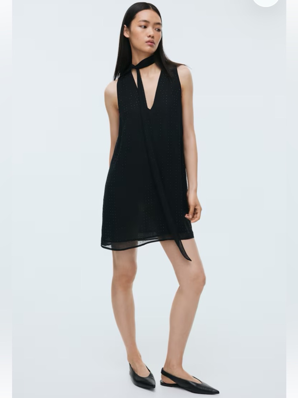 Opaque Studded Chiffon V-Neck Dress with scraf detail - NWT, size L/XL